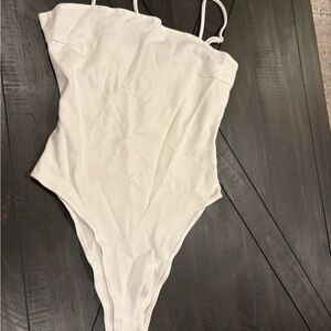Shinestar White Spaghetti Strap Bodysuit